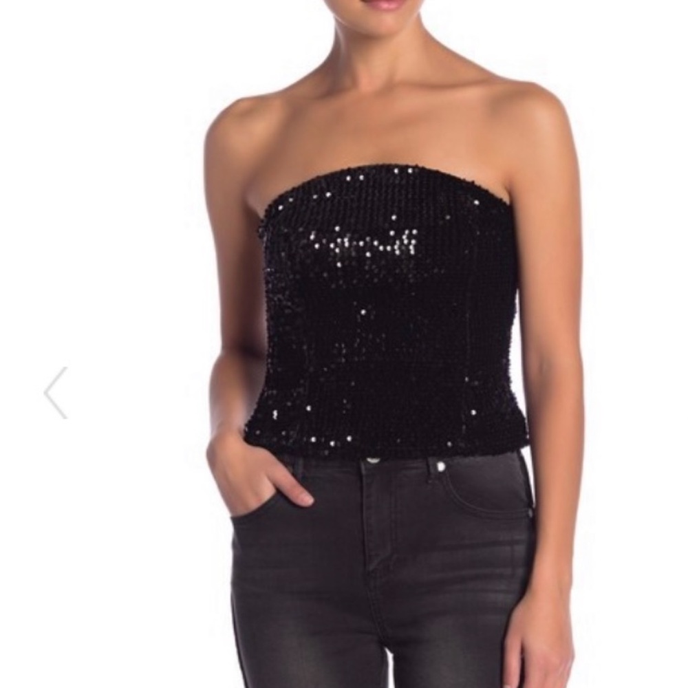 Romeo & Juliet Couture Bandeau Top Strapless Black Sequin Size Medium NWT